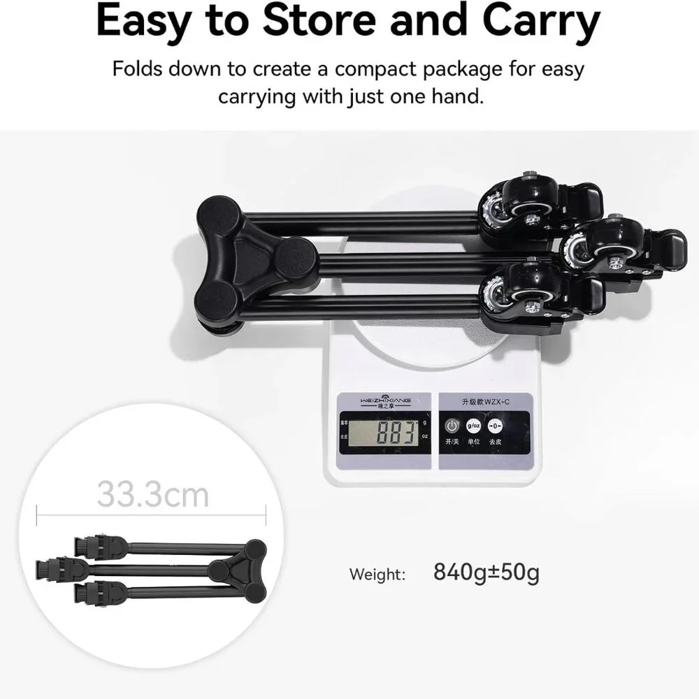 Tripod Dolly Stand with 3 Wheels Aluminum Alloy Foldable Tripod